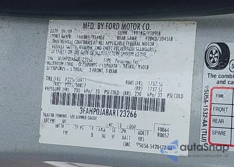 2010 Ford Fusion Sel from USA, damaged, VIN 3FAHP0JA8AR123266
